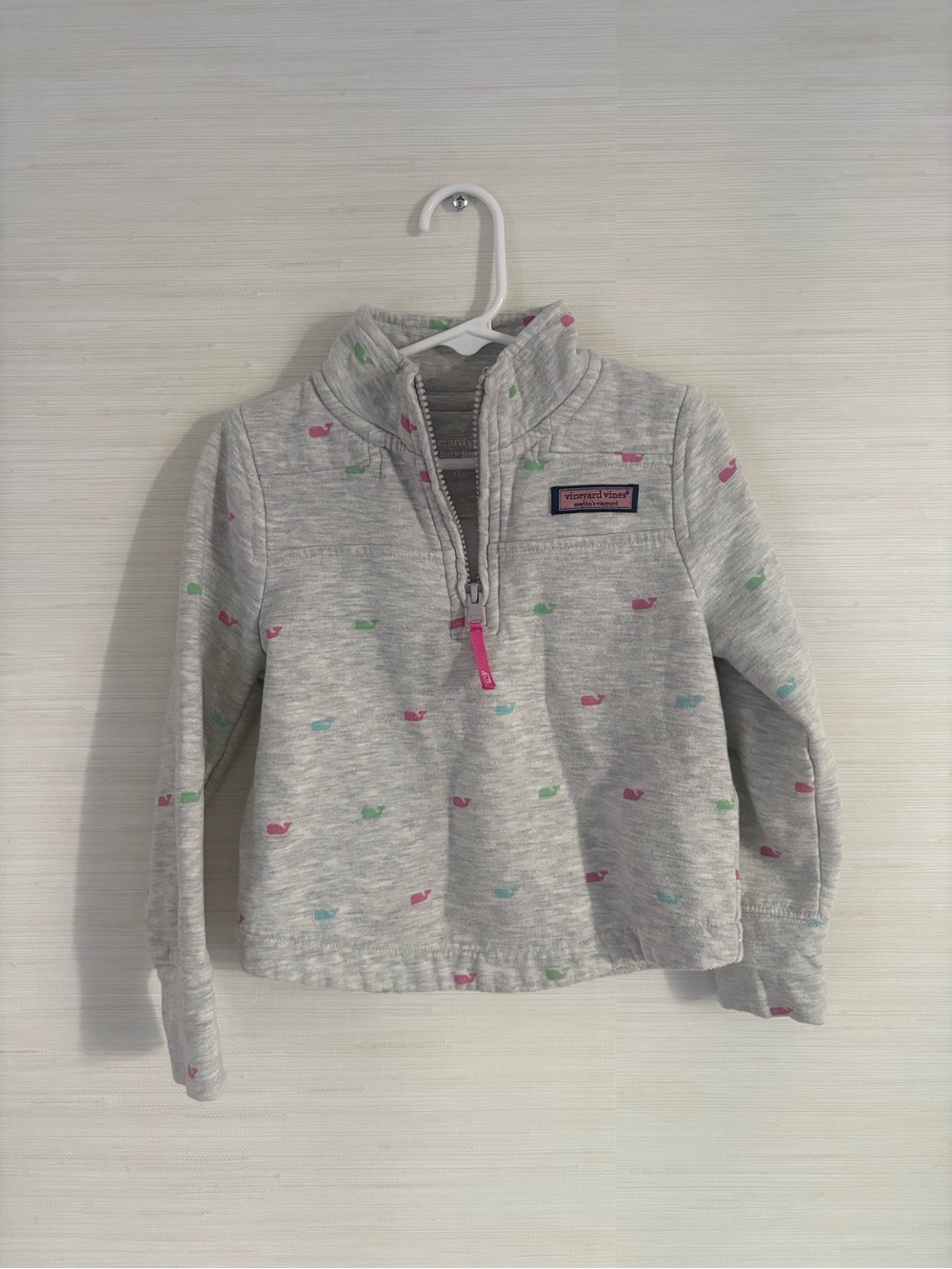 Vineyard Vines Light Gray Whale Print Quarter-Zip Pullover